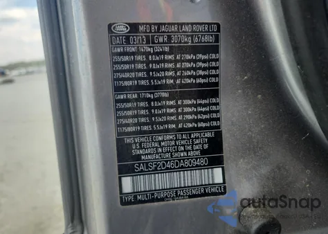 2013 Land Rover Range Rover Sport Hse из США, поврежденный, VIN SALSF2D46DA809480